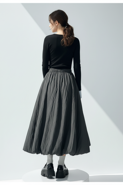 Jupe Midi Bouffante Gris Anthracite Chic