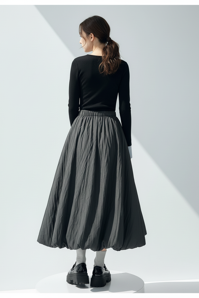 Jupe Midi Bouffante Gris Anthracite Chic