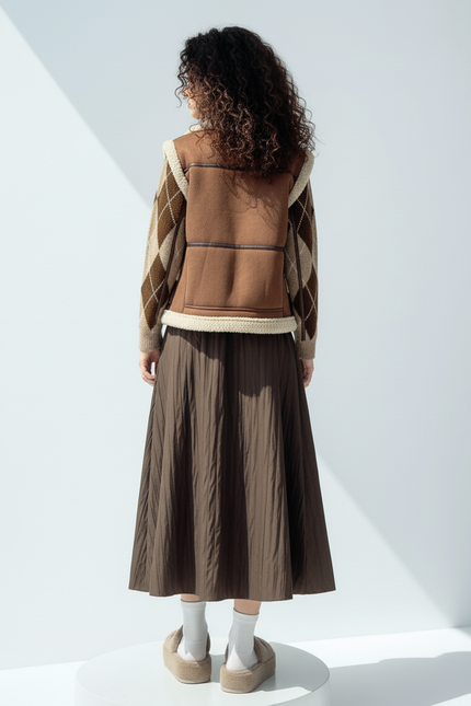 Jupe Midi Marron Texturée Chic