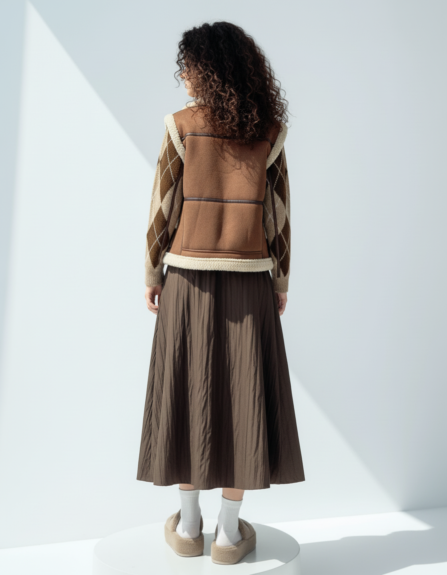 Jupe Midi Marron Texturée Chic