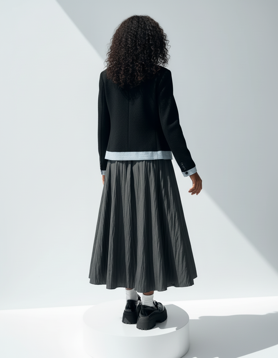 Jupe Midi Anthracite Froissée Chic