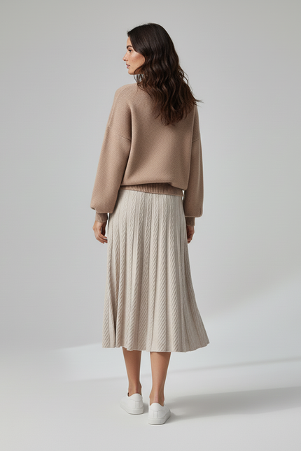 Jupe Midi Tricotée Plissée Élégante chaude