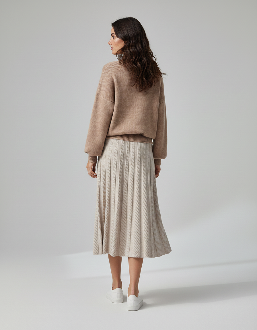 Jupe Midi Tricotée Plissée Élégante chaude