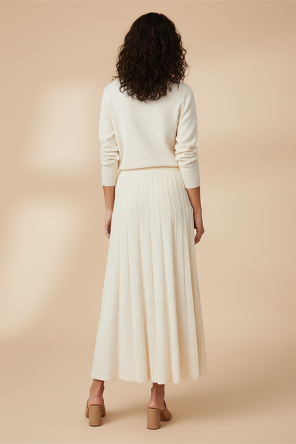 Jupe Midi Plissée Maille Élégante
