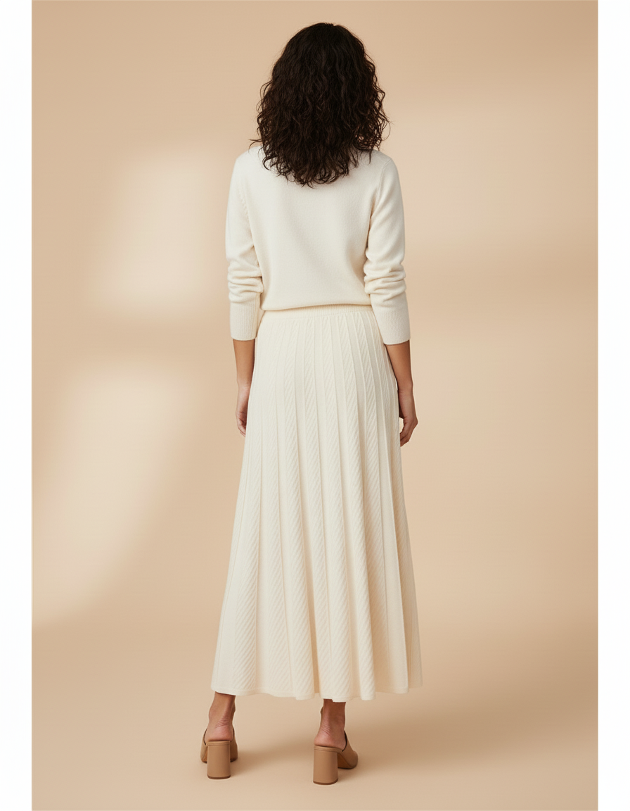 Jupe Midi Plissée Maille Élégante