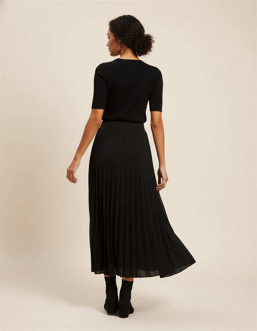 Jupe Midi Plissée Noire Élégante