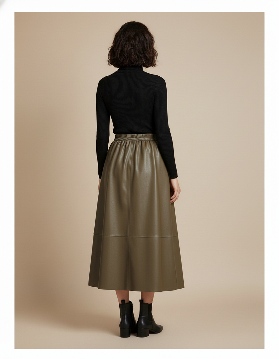 Jupe Simili Cuir Midi