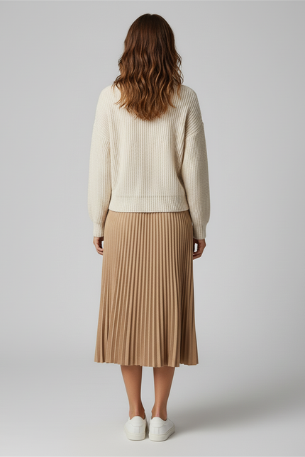 Jupe Midi Plissée Dorée