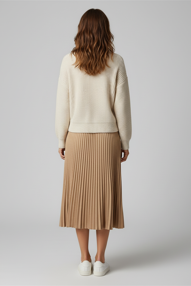 Jupe Midi Plissée Dorée