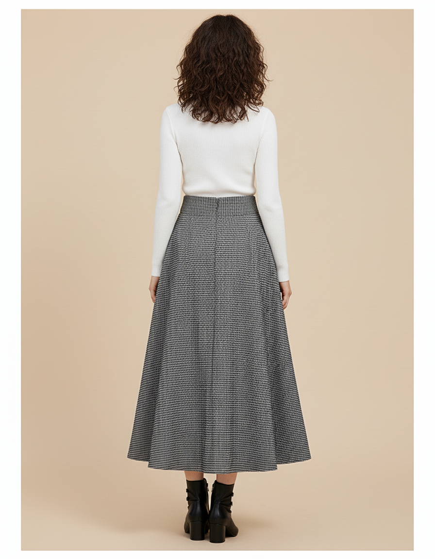 Jupe Midi Pied De Poule