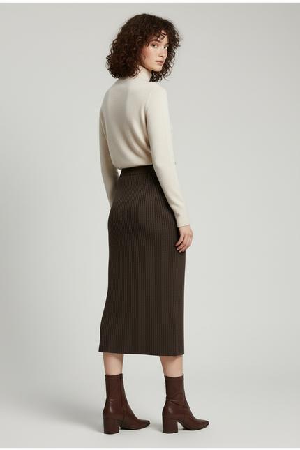 Jupe Midi Marron Côtelée Chic chaleureuse