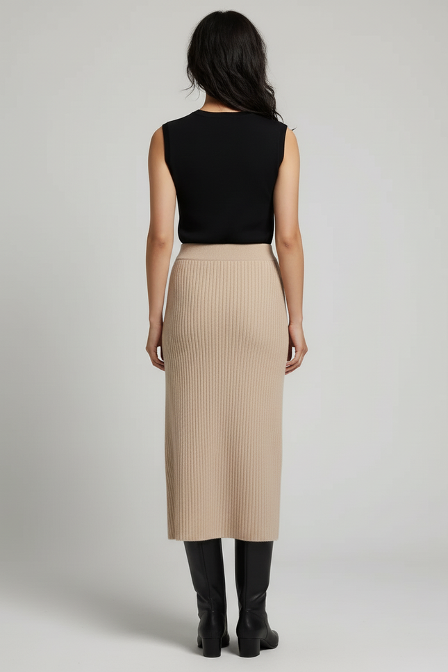 Jupe Midi Beige Côtelée Chic neutre