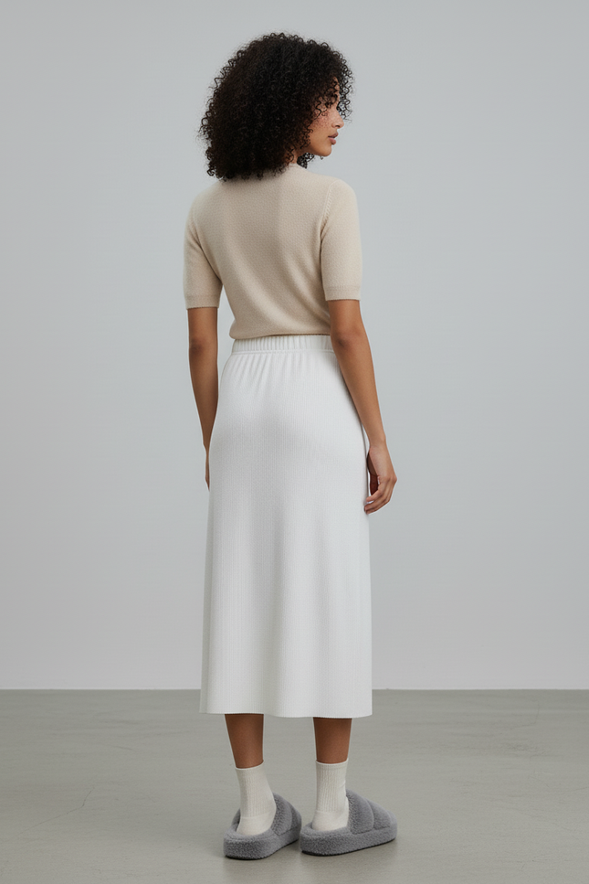 Jupe Midi Blanche Côtelée Chic