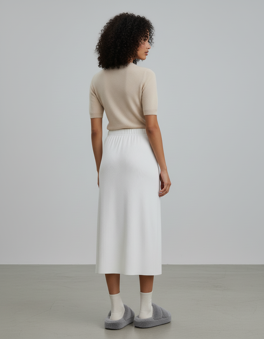 Jupe Midi Blanche Côtelée Chic