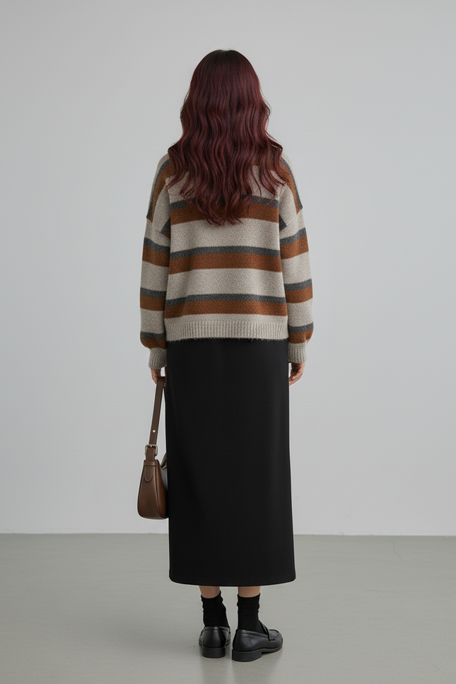 Jupe Midi Noire Velours Côtelé Chic