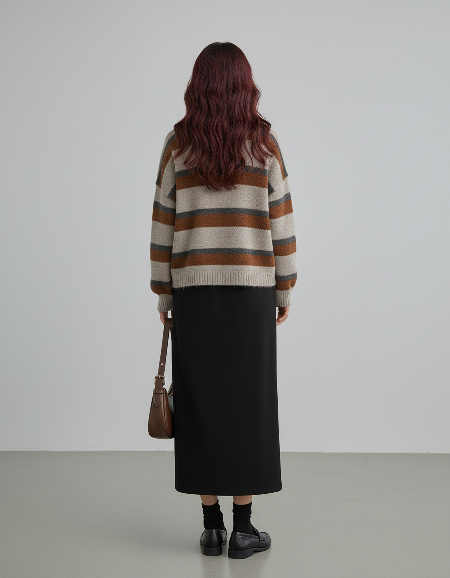 Jupe Midi Noire Velours Côtelé Chic