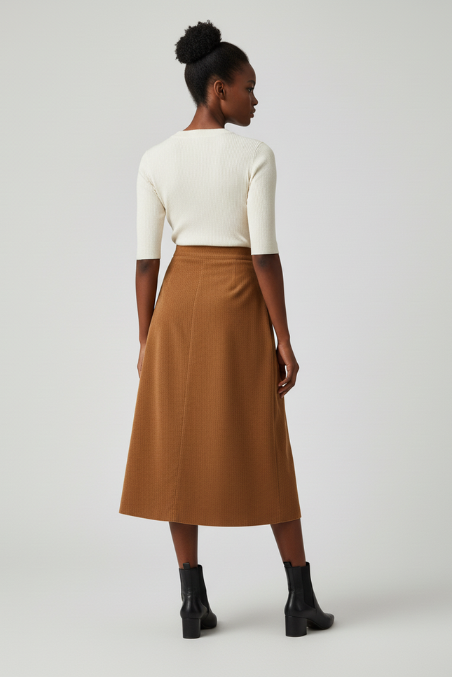 Jupe Midi Marron Côtelée Chic tendance