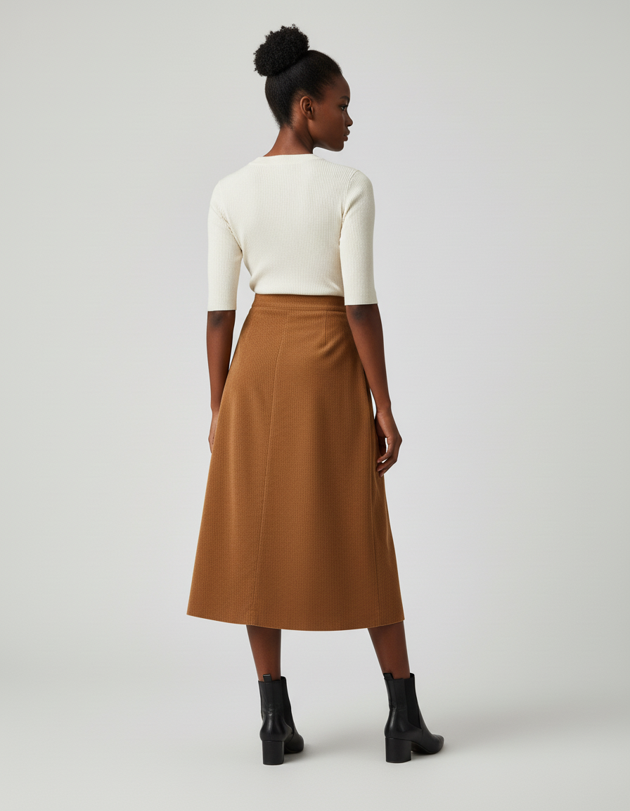 Jupe Midi Marron Côtelée Chic tendance