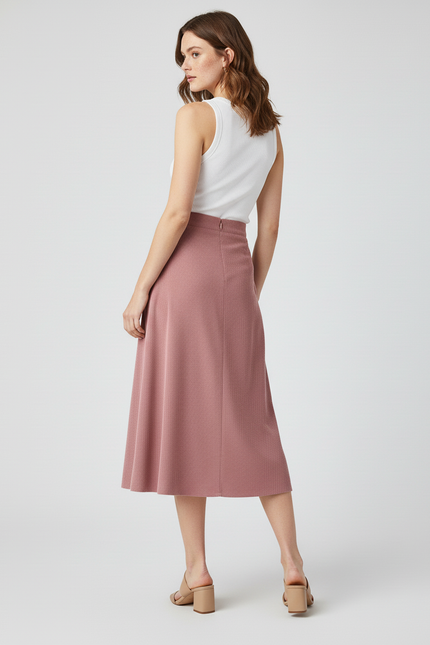 Jupe Midi Rose Côtelée Élégante