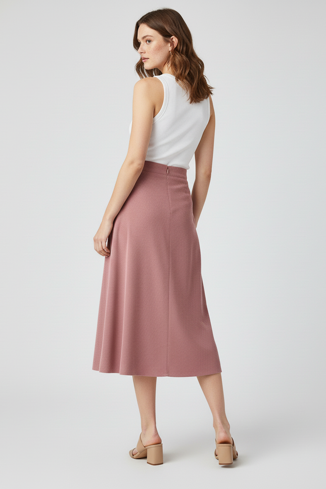Jupe Midi Rose Côtelée Élégante