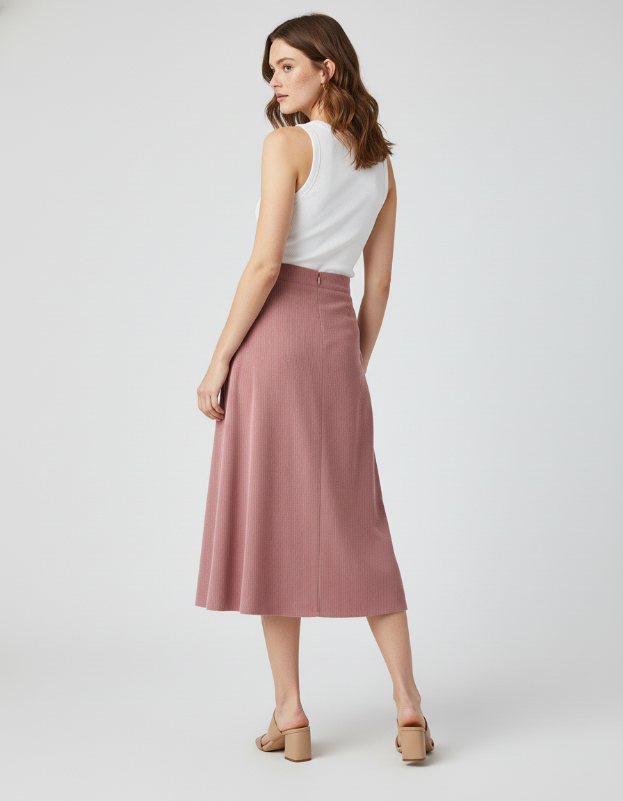 Jupe Midi Rose Côtelée Élégante