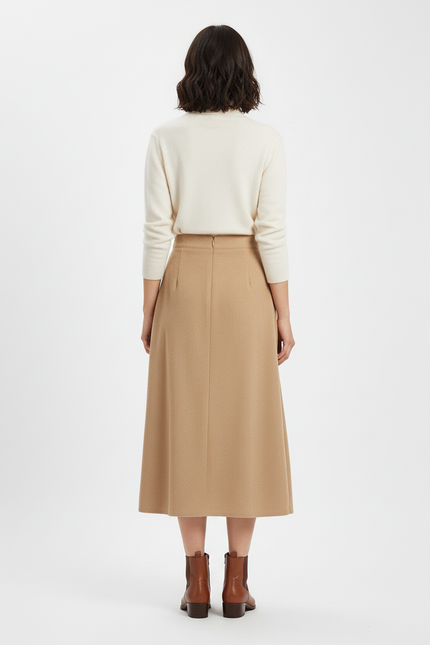Jupe Midi Camel Boutonnée Chic