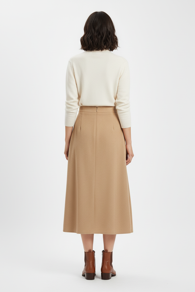 Jupe Midi Camel Boutonnée Chic