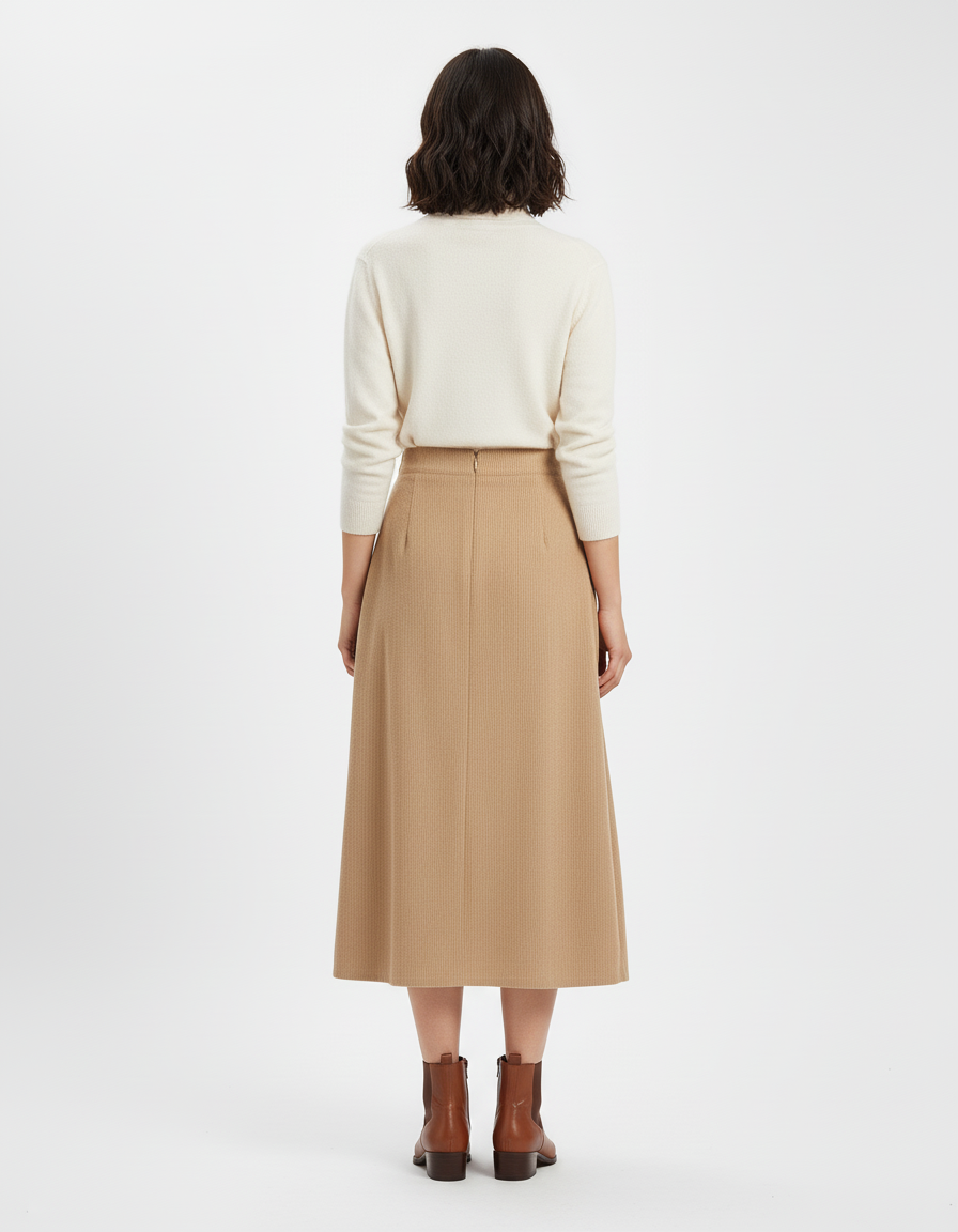 Jupe Midi Camel Boutonnée Chic