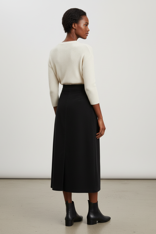 Jupe Midi Noire Velours Côtelé Vintage