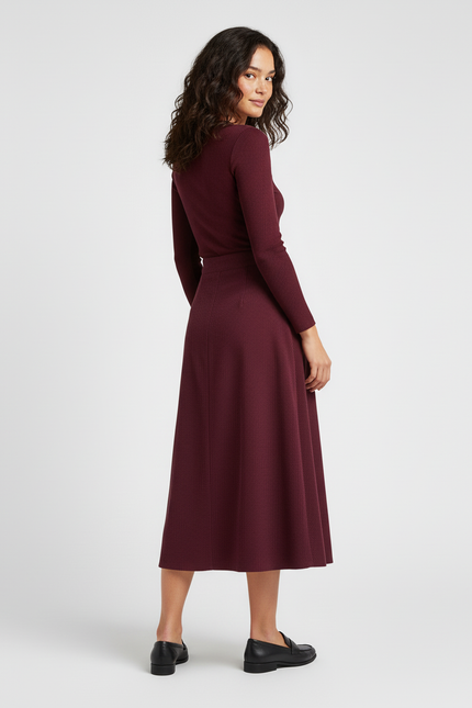 Jupe Midi Bordeaux Velours Côtelé Chic
