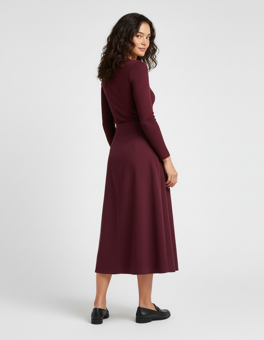 Jupe Midi Bordeaux Velours Côtelé Chic