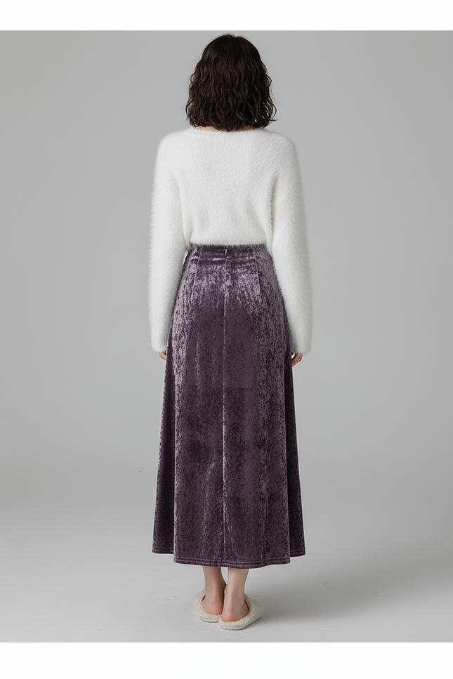 Jupe Midi Velours Violette Élégante