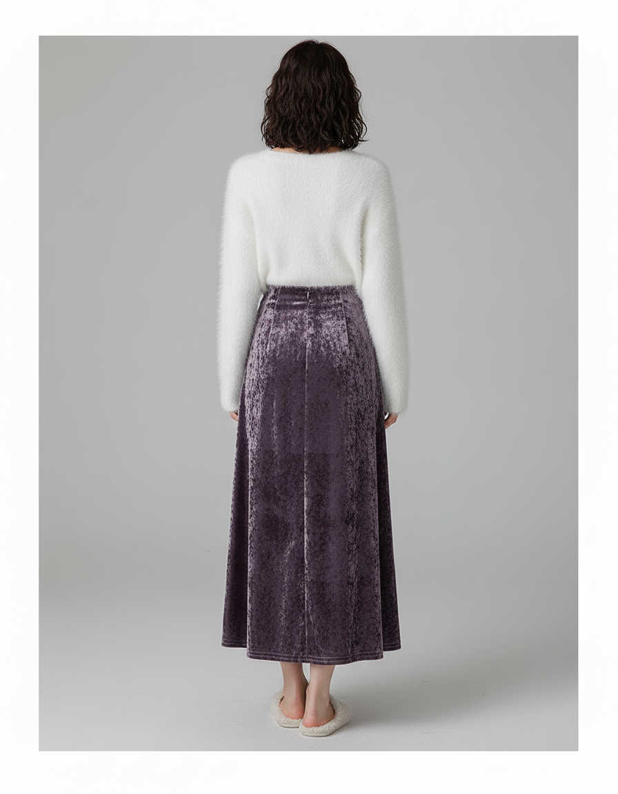 Jupe Midi Velours Violette Élégante