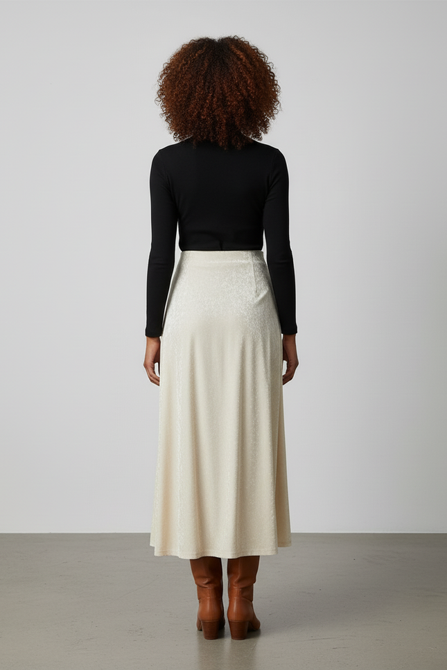 Jupe Midi Velours Crème Fluide