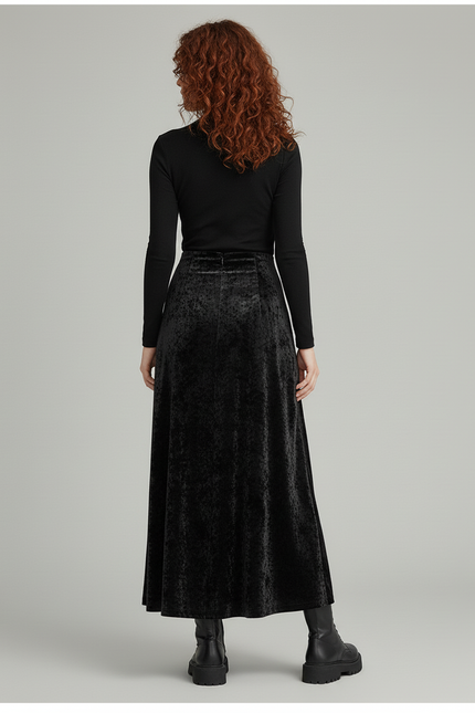 Jupe Midi Velours Évasée Élégante