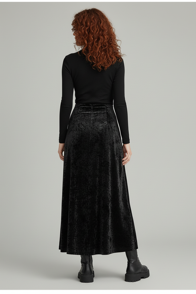 Jupe Midi Velours Évasée Élégante