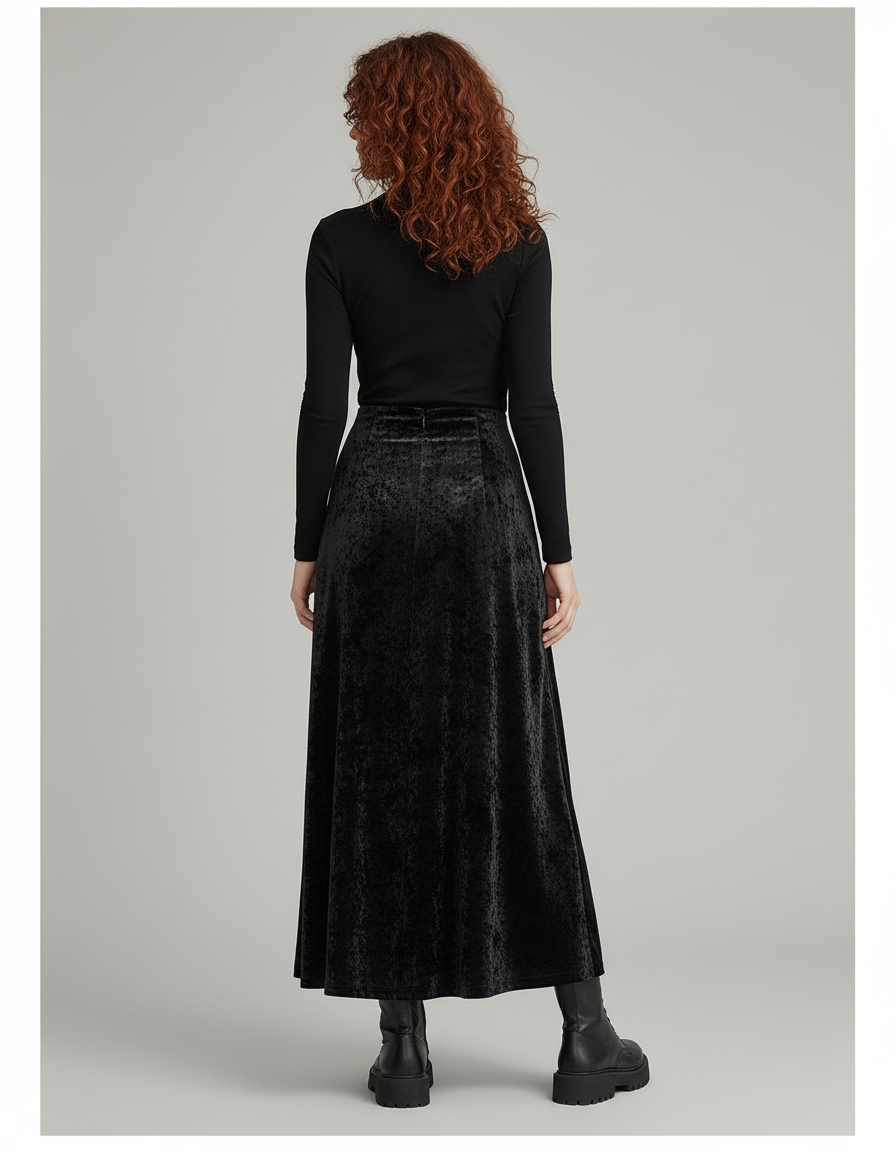 Jupe Midi Velours Évasée Élégante