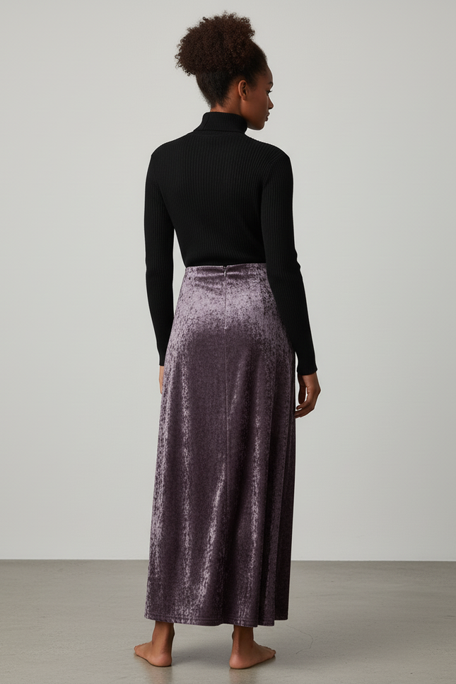 Jupe Midi Velours Violet Élégante