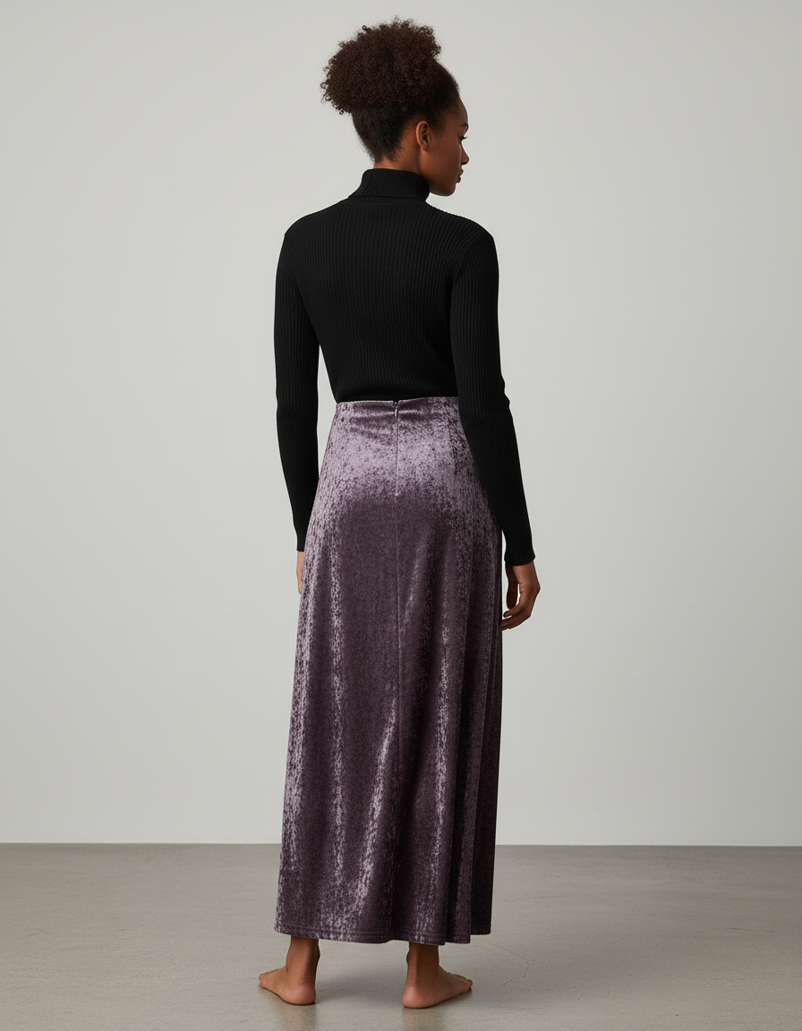 Jupe Midi Velours Violet Élégante
