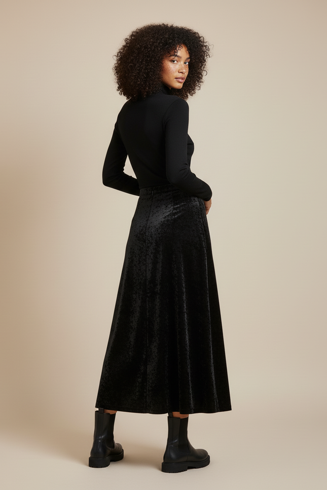 Jupe Midi Noire Velours Élégante