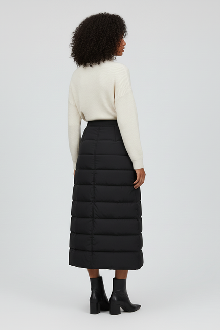 Jupe Midi Noire Matelassée Chic sophistiquée