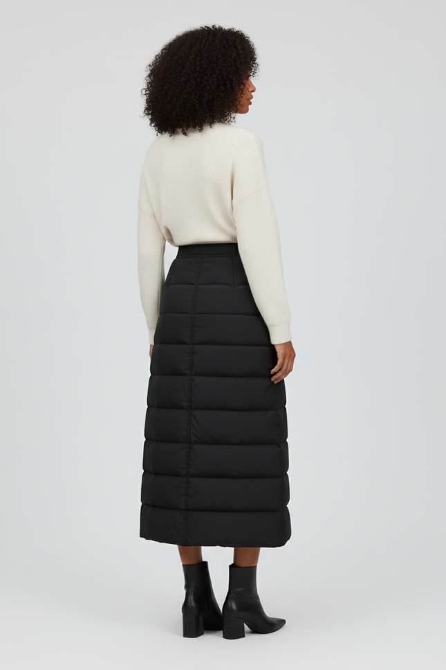 Jupe Midi Noire Matelassée Chic sophistiquée