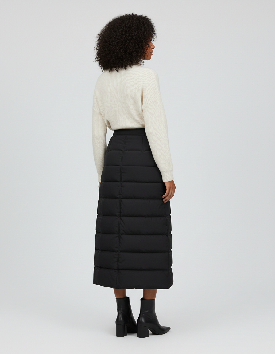 Jupe Midi Noire Matelassée Chic sophistiquée