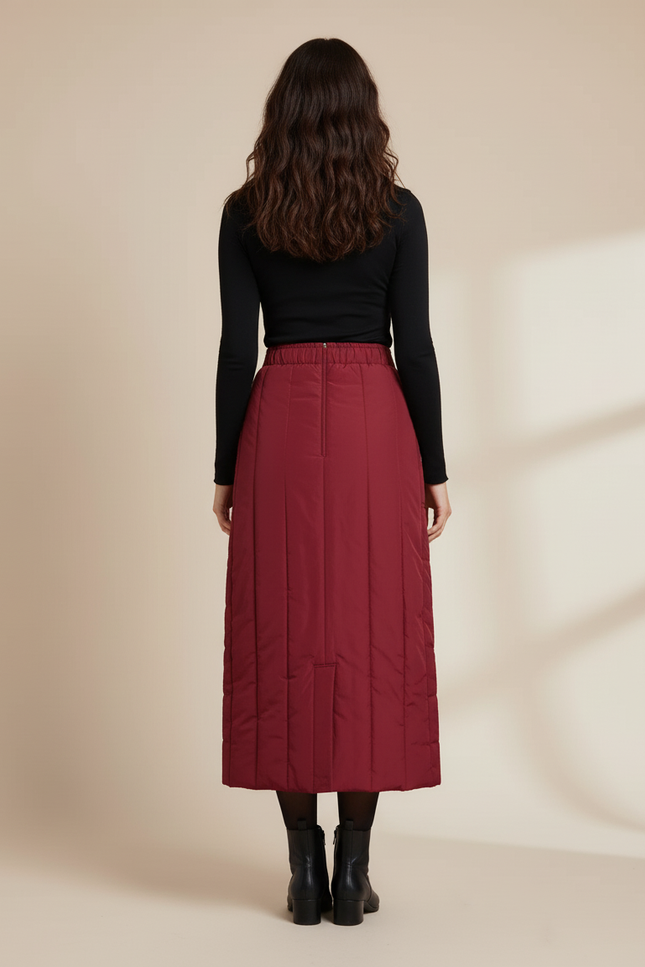 Jupe Midi Matelassée Bordeaux Chic