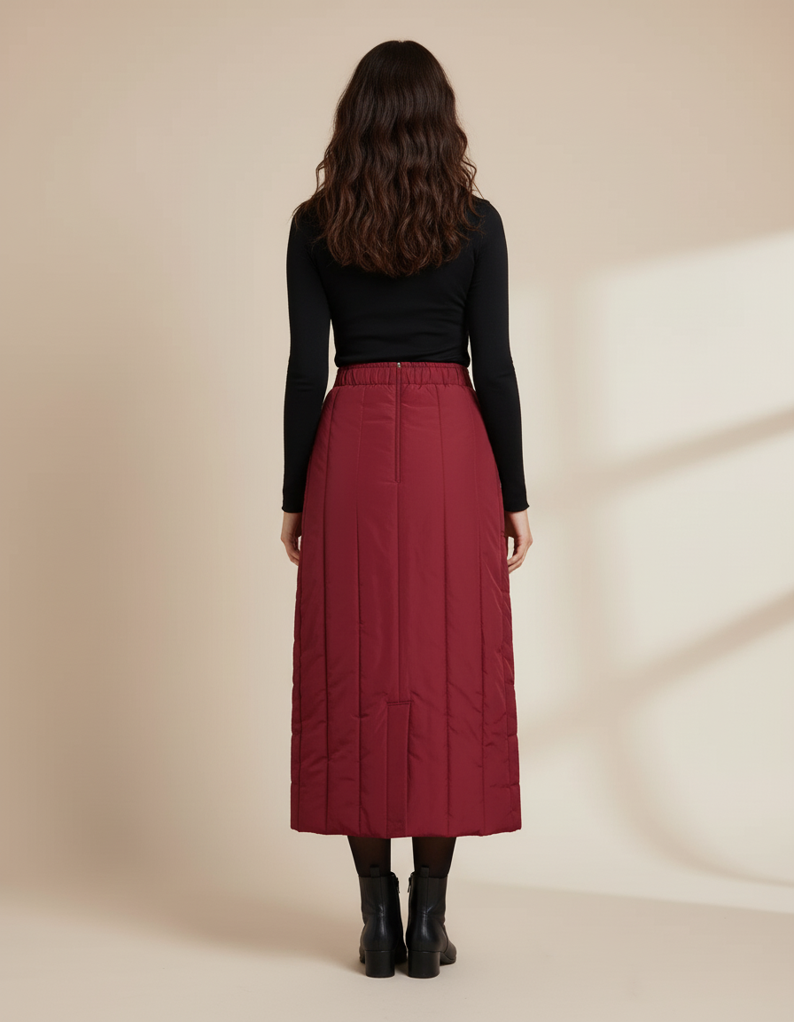 Jupe Midi Matelassée Bordeaux Chic