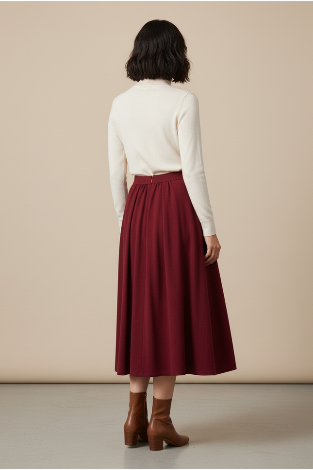 Jupe Midi Plissée Bordeaux