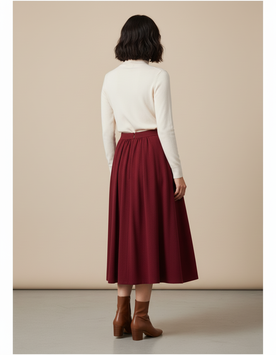 Jupe Midi Plissée Bordeaux