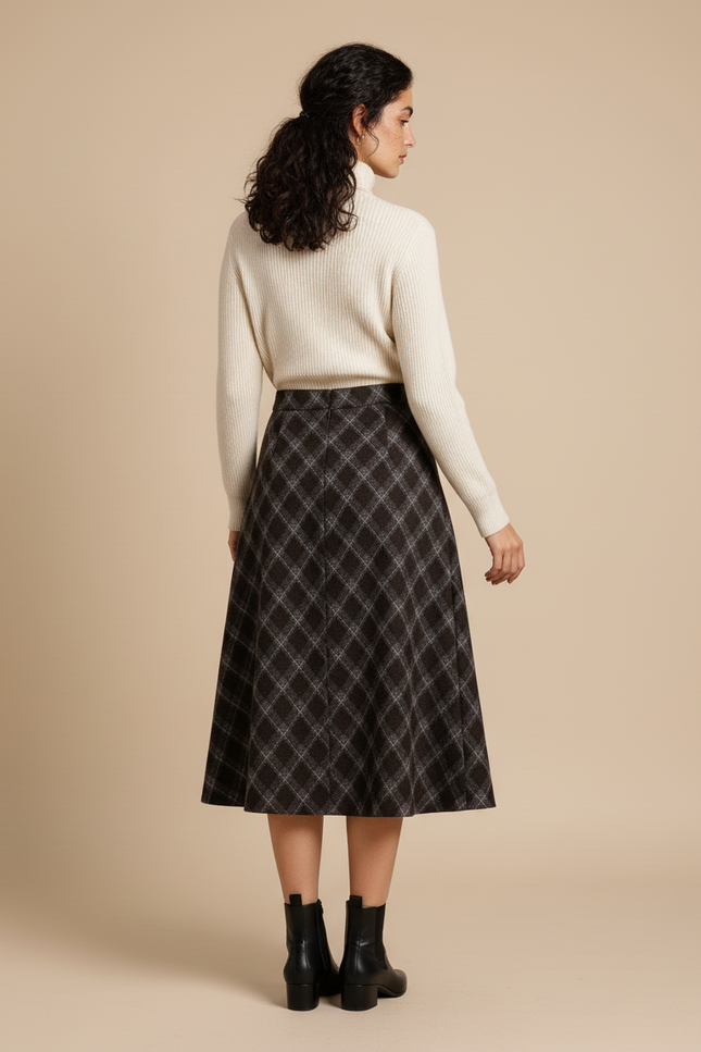 Jupe Midi Carreaux Élégante Hiver