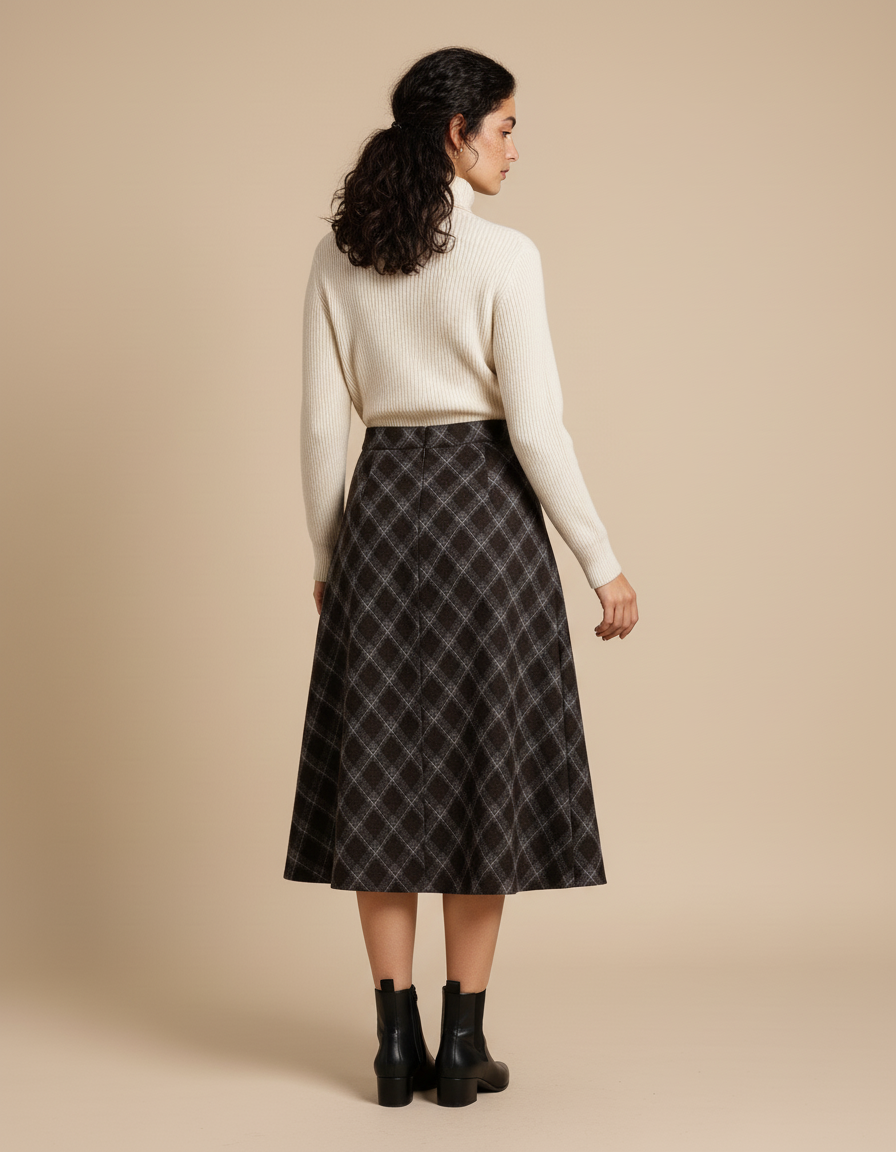 Jupe Midi Carreaux Élégante Hiver