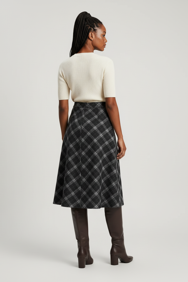 Jupe Midi Carreaux Grise Élégante